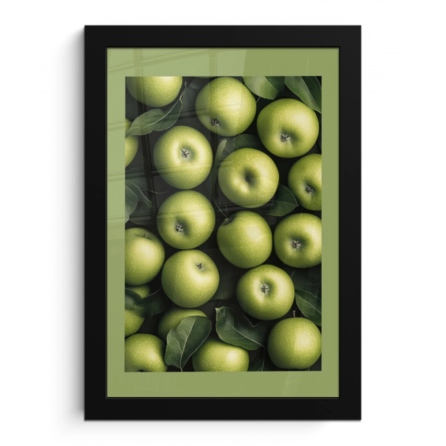 Appels - Groen - bladeren fotolijst zwart zonder passe partout klein -3d