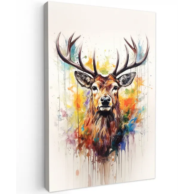 Hert - Ree - Gewei - Kunst - Verf - Dier - Kleurrijk canvas 2cm klein -z3d