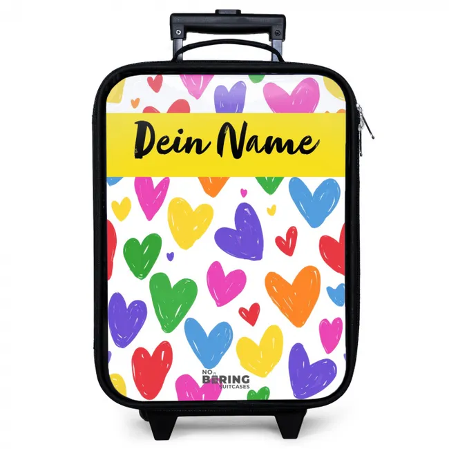 Kinderkoffer mit Name - Herzen - Muster - Farbenfroh