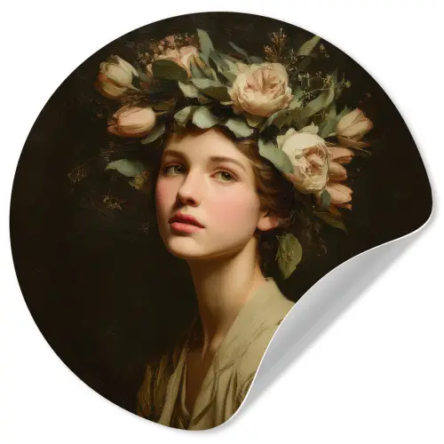 Bloemenstilte - Vrouw - Portret Wandcirkel behangsticker klein -3d