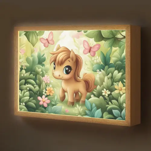 Pony - Bruin - Cartoon - Vlinders Light Box met batterij (Wandlamp kind) middel -z3d_website