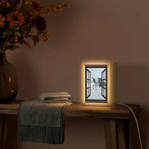 Paarden - Winter - Dieren - Natuur - Doorkijk Light Box met kabel (Tafellamp) klein -sfeer4