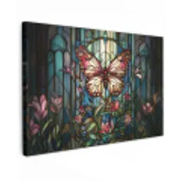 Vlinder - Roze - Bloemen - Bladeren Tuinposter op houten frame 2 cm dik klein -3d
