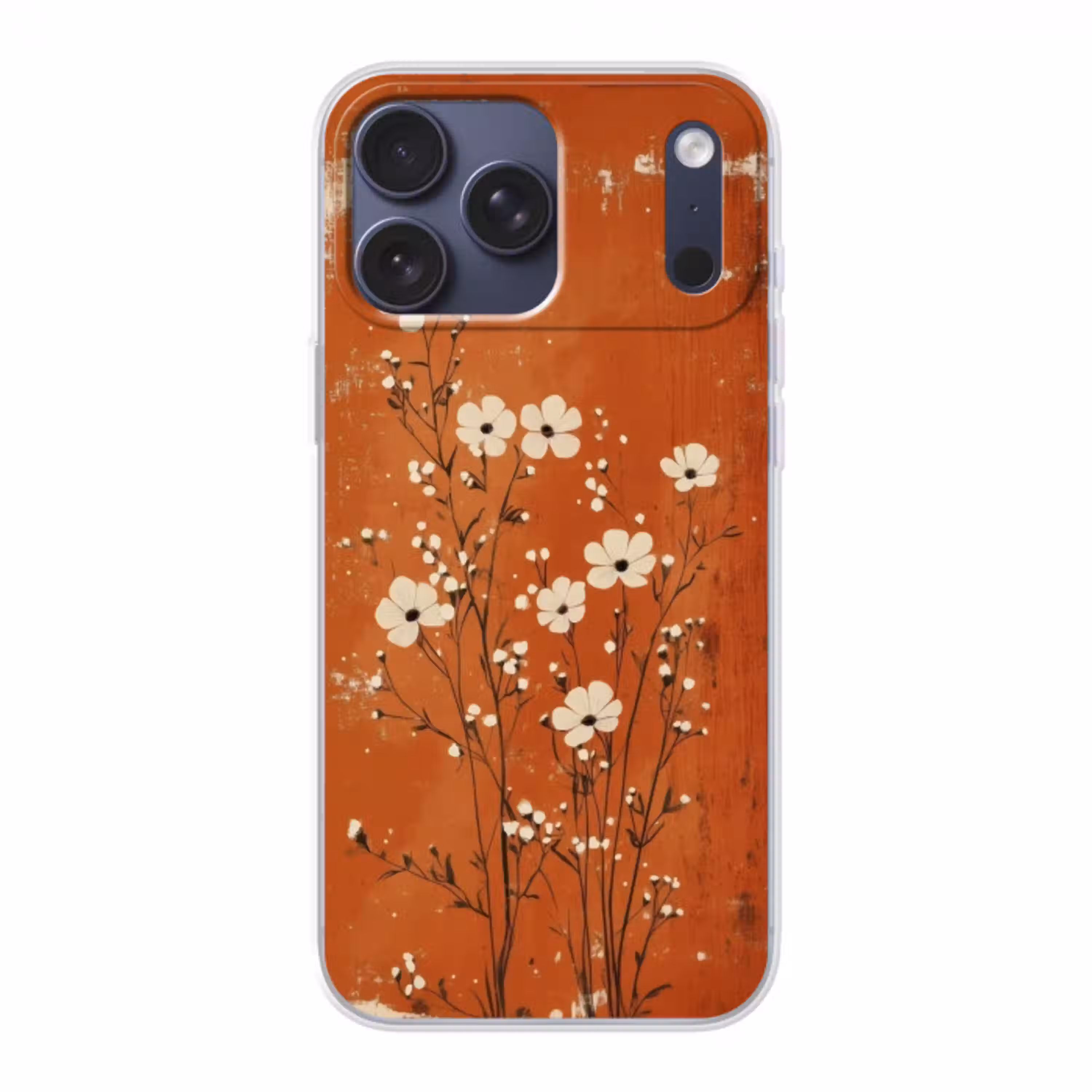 Bloemen - Wit - Subtiel - Roestkleur Telefoonhoesje iPhone 17 Pro Max klein -3d