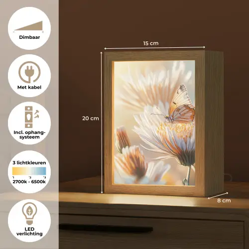 Vlinder - Bloem - Oranje Light Box met kabel (Tafellamp) klein -USP_NL
