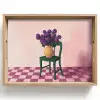 Stoel - Vaas - Bloemen - Geblokt Dienblad Rechthoek middel -z3d_shopping