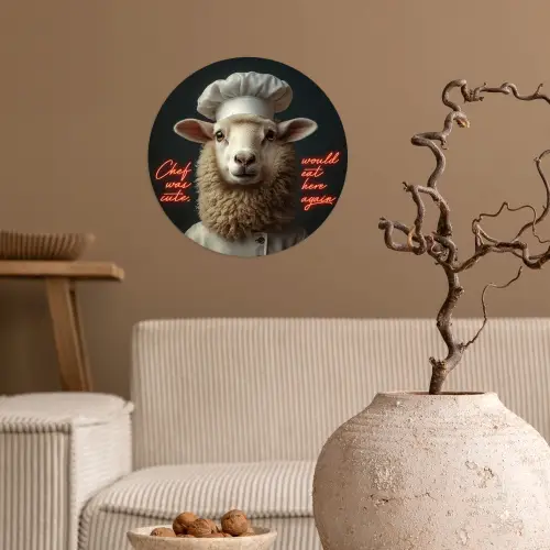 Schaap - Kokskleding - Neon - Quote Wandcirkel behangsticker klein -sfeer1