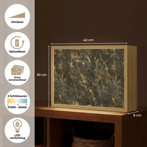Zwart - Marmer - Goud Light Box met batterij (Wandlamp) middel 907 -USP_websiteoverzichtNL