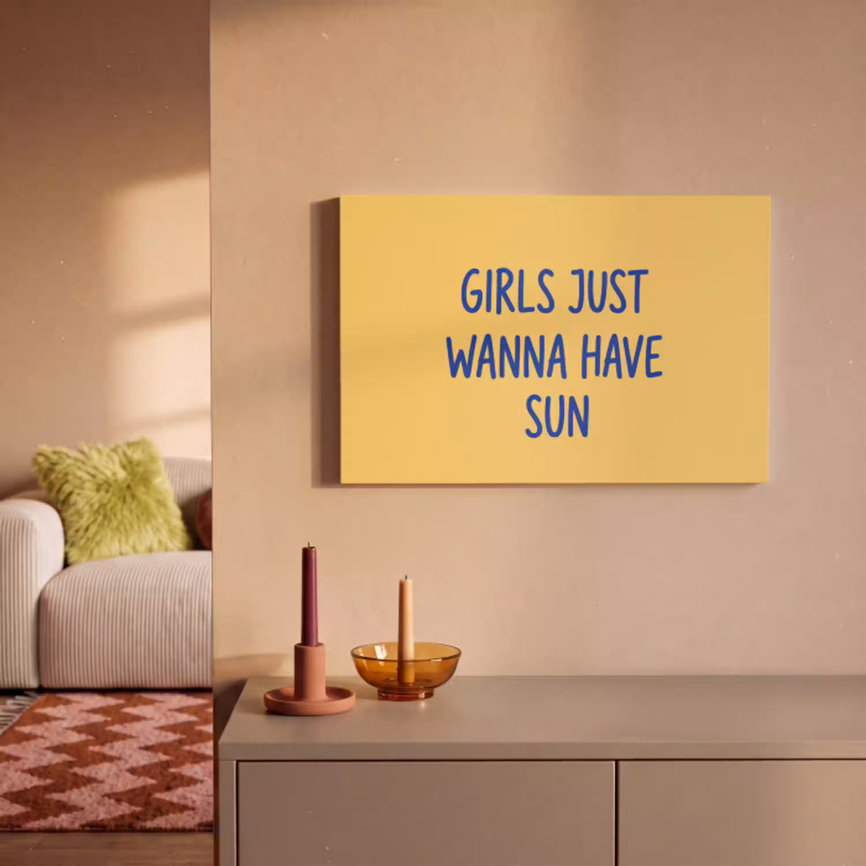 Tekst - Zon - Zomer - Modern - Geel canvas 2cm klein -sfeer1