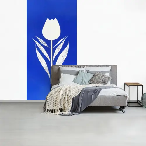 Tulp - Minimalistisch - Bladeren - Wit fotobehang vinyl groot -slaapkamer