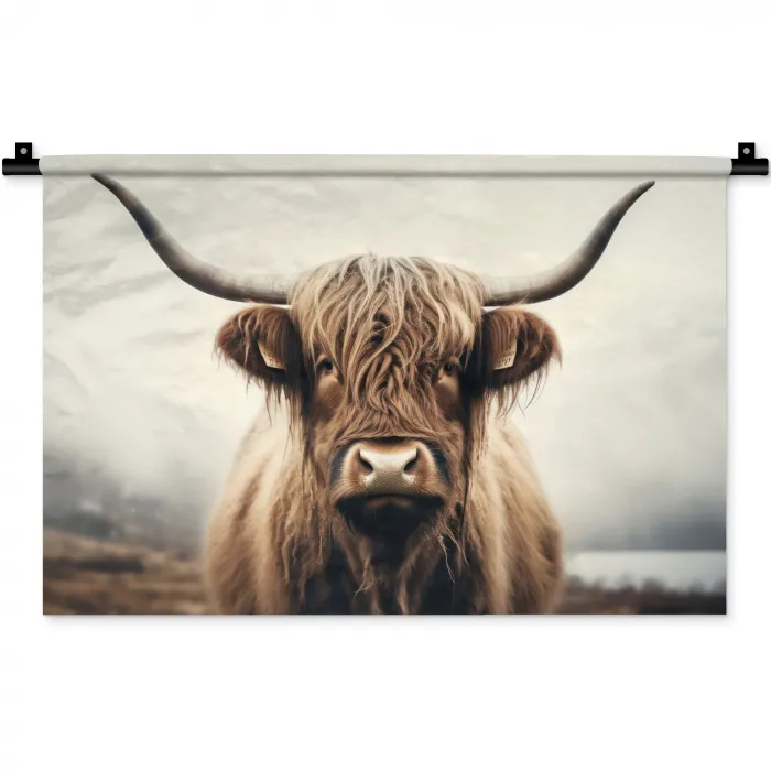 Schotse hooglander - Hoorns - Landschap Wandkleed katoen klein -zz3d