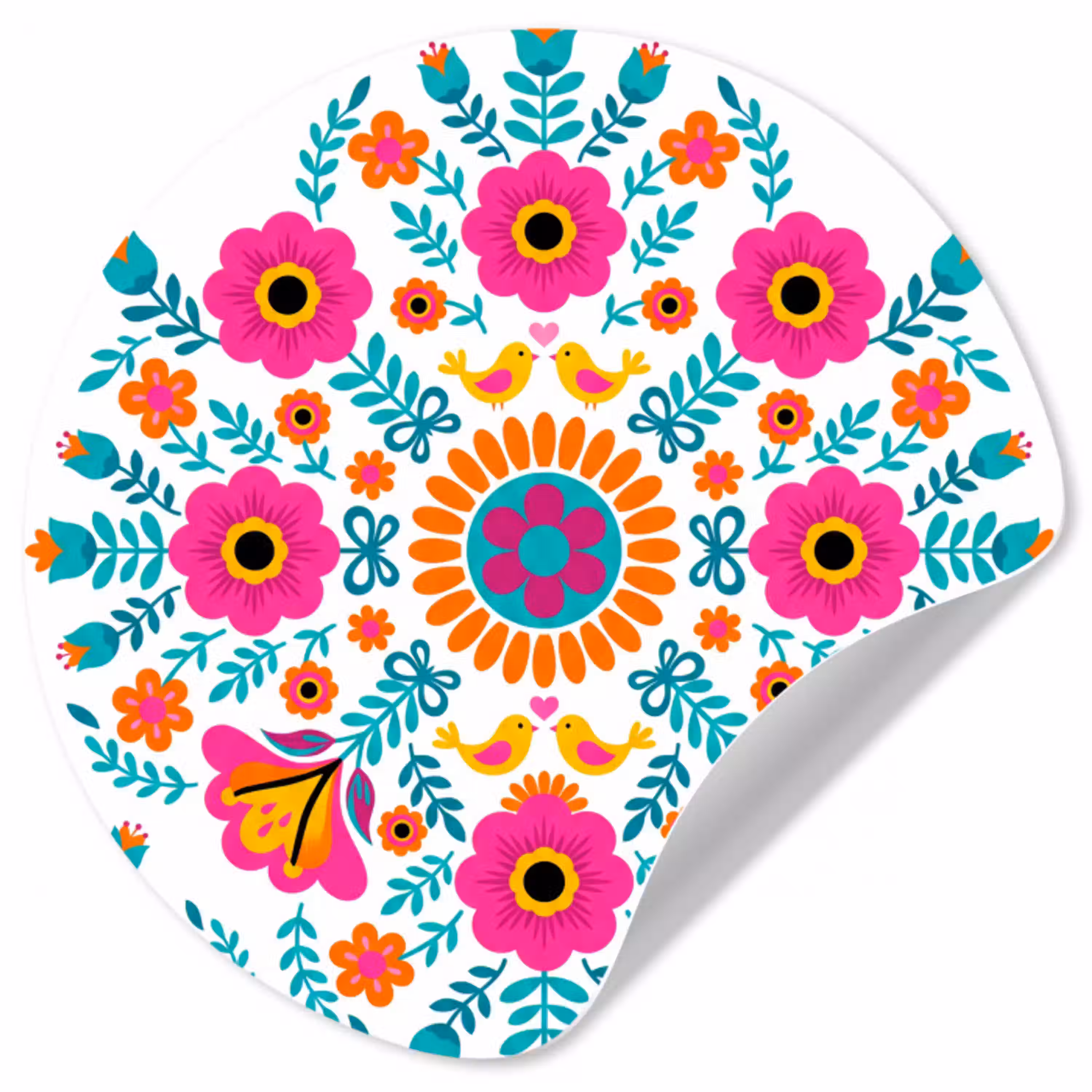 Bloemen - Vogel - Patroon - Kleurrijk - Modern Wandcirkel behangsticker klein -3d