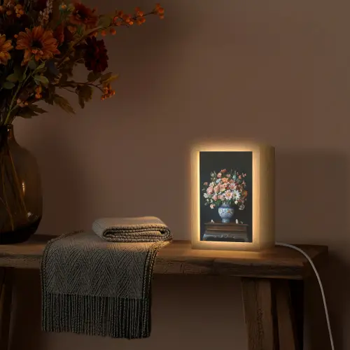 Hout - Vaas - Kleuren - Bloemen Light Box met kabel (Tafellamp) klein -sfeer4