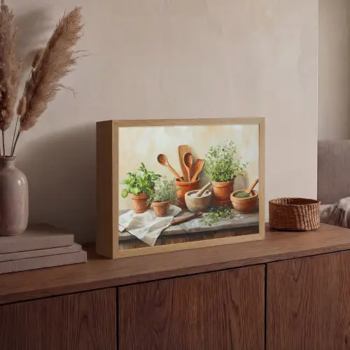 Potten - Kruiden - Hout Light Box met batterij (Wandlamp) middel -sfeer2