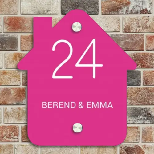 Weiße Herzchen in den Ecken - Modern Naambord Huisje klein -sfeer6