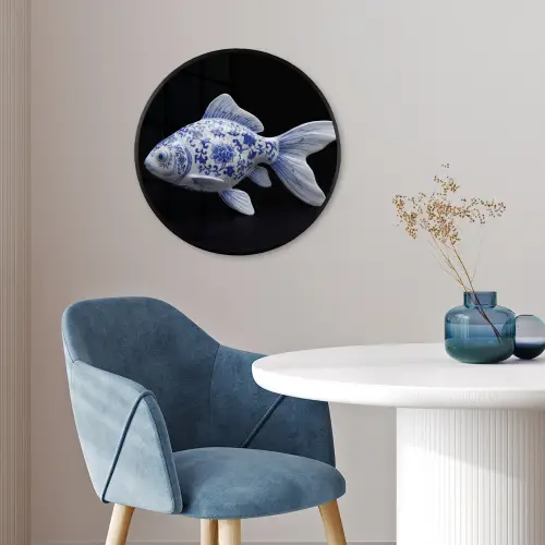 Porselein - Goudvis - Delfts - Blauw Fotolijst rond zonder passe partout klein -sfeer2