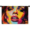 Vrouw - Gezicht - Kleurrijk Wandkleed katoen klein -zz3d