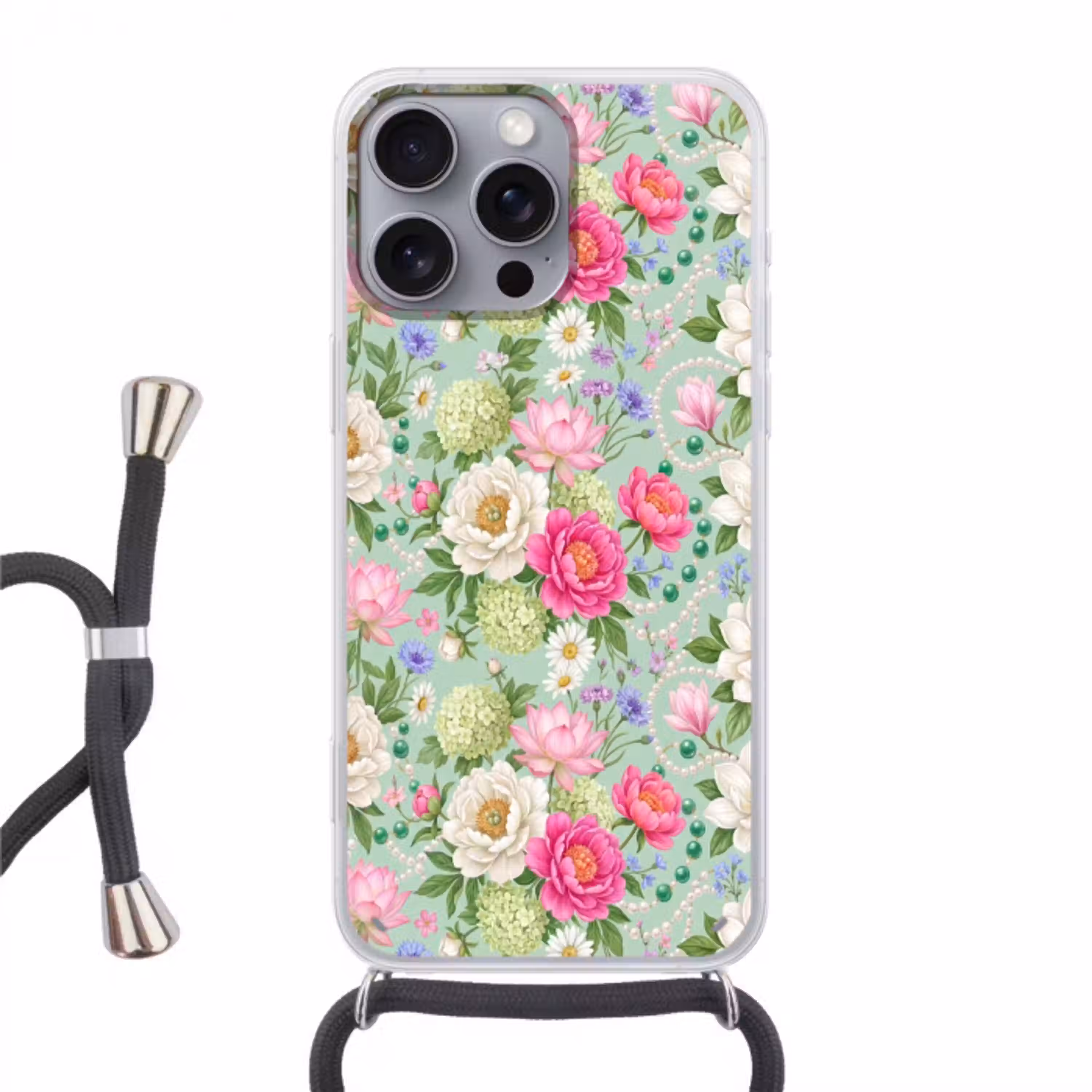 Bloemen - Patroon - Botanisch - Groen Hoesje iPhone 16 Pro Max met koord klein -3d