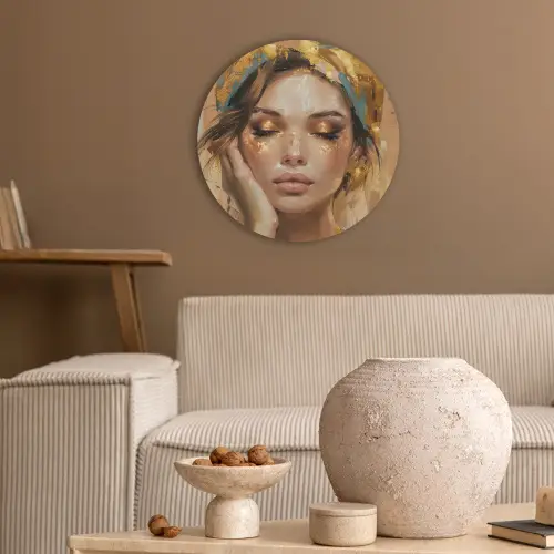 Vrouwen - Portret - Luxe - Goud Akoestische PET Vilt - Rond klein -sfeer1