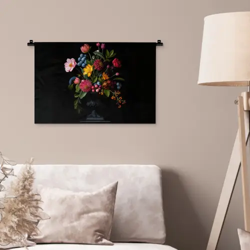 Bloemen - Vrolijk - Vaas Wandkleed katoen klein -sfeer4
