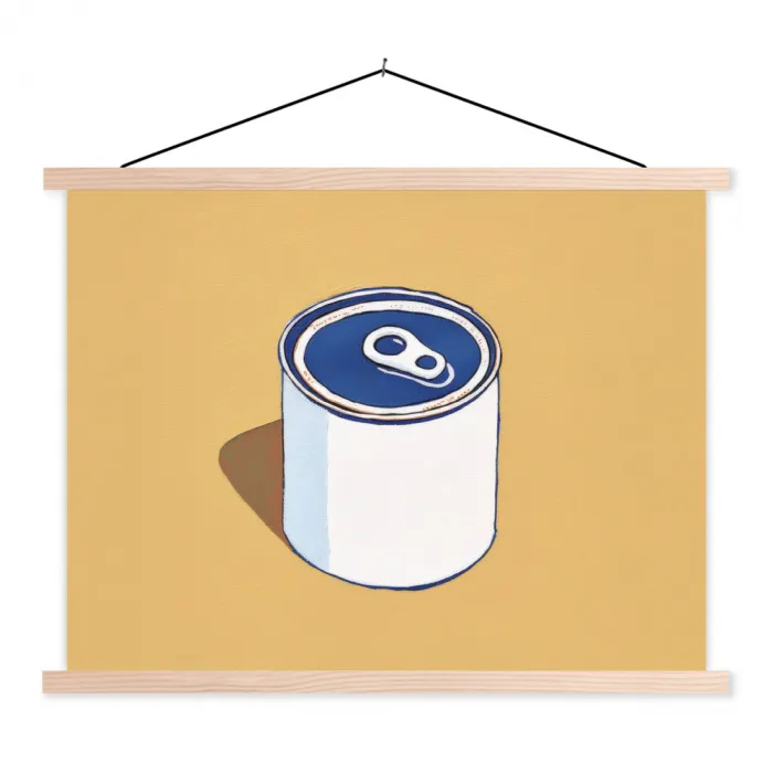 Blikje - Minimalistisch - Blauw - Illustratie textielposter latten blank klein -3d