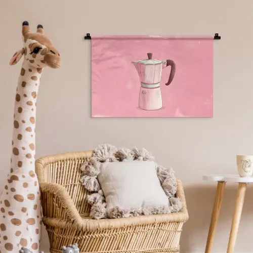 Roze - Mokkapot - Illustratie - Koffie Wandkleed katoen klein -wsfeer5_kind