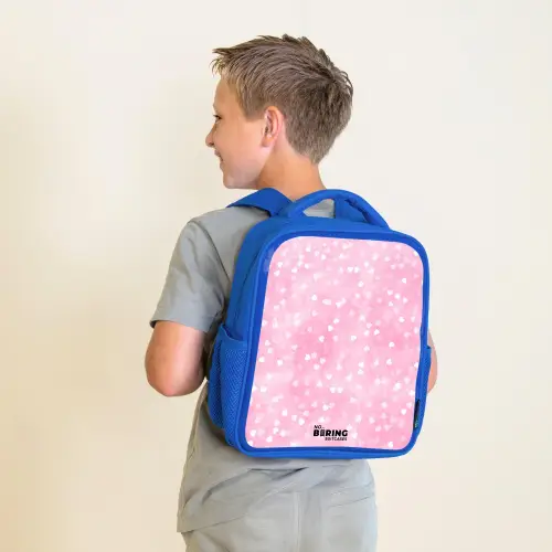 Roze glitter hartjes Kinderrugzak - Blauw middel -sfeer2