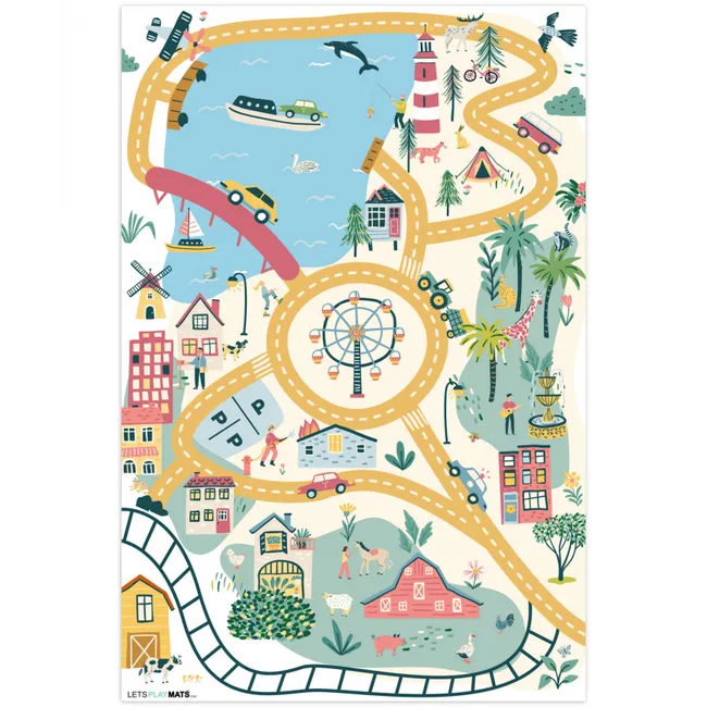 Reuzenrad - Stad - Dieren - Auto - Kinderen Speelmat klein -3d