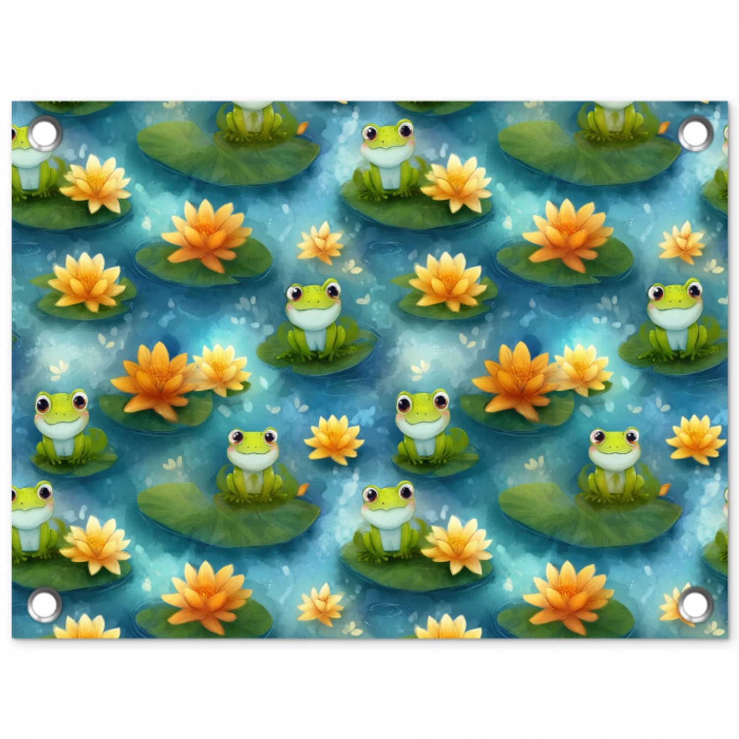 Kikker - Lelies - Groen tuinposter los doek klein 239 -3d