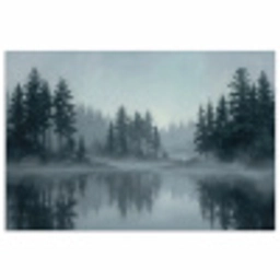 Bos - Meer - Mist - Natuur - Grijs poster papier klein -3d