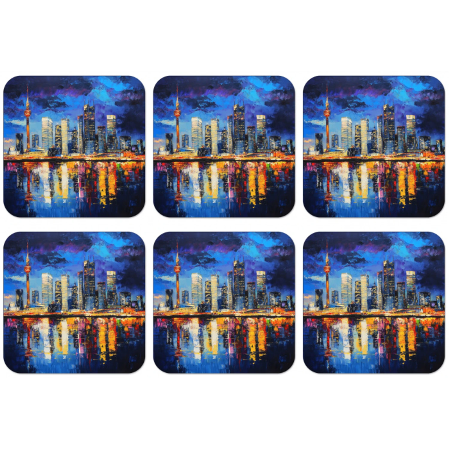 Skyline Toronto - Modern - Stadslicht - Blauw onderzetter kurk middel -zkaufland3dotto