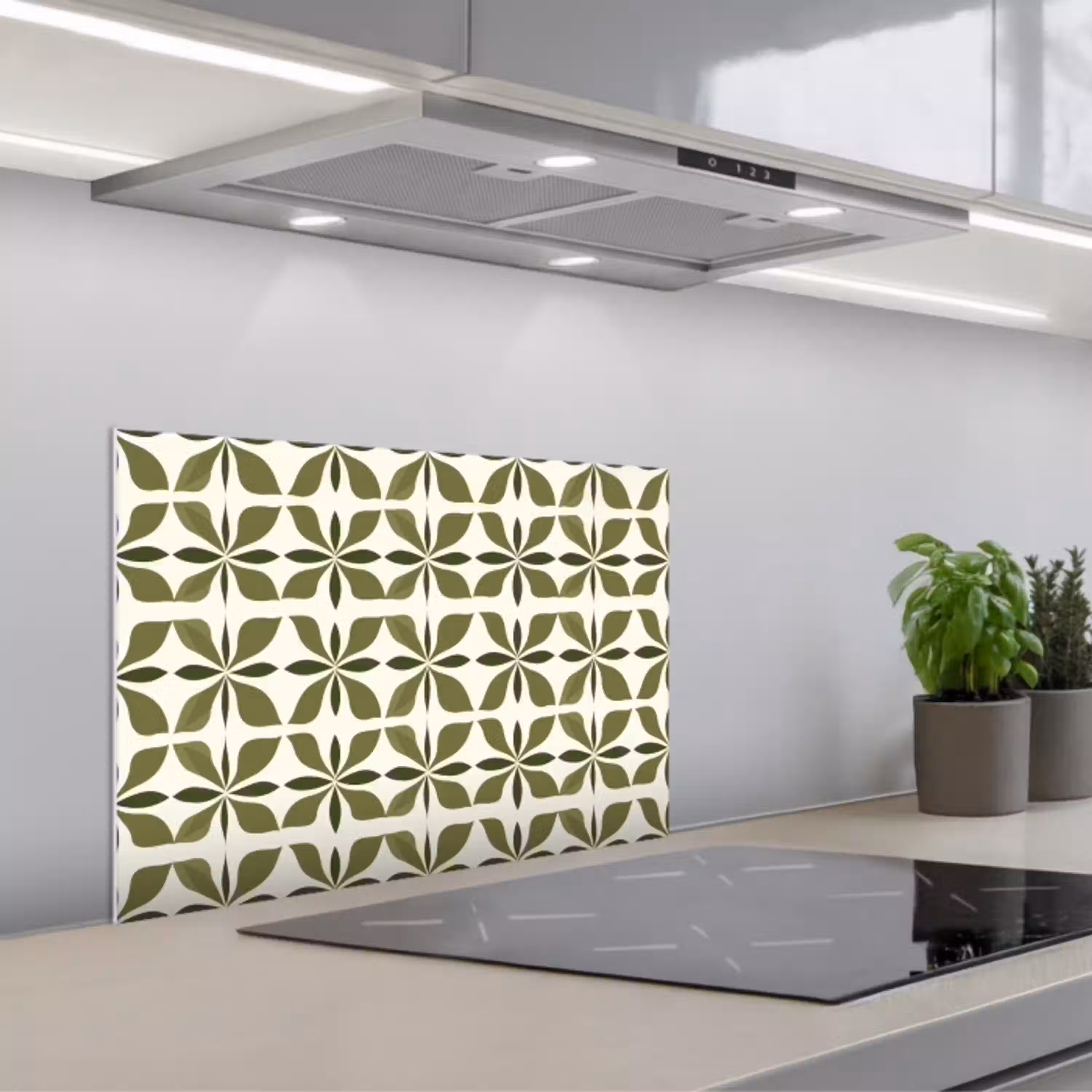 Botanisch - Retro - Groen keuken achterwand spatscherm klein 900 -3d_schuin