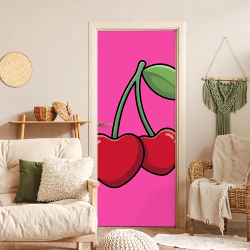 Kers - Roze - Fruit deurposter klein -sfeer2