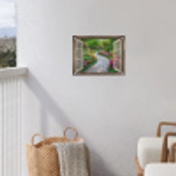 Doorkijk - Bloemen - Tuinpad - Natuur - Raam tuinposter los doek klein -sfeer8