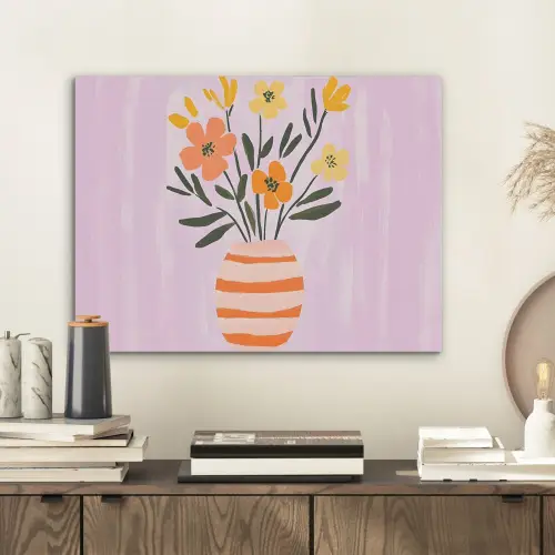 Vaas - Gestreept - Bloemen - Oranje PET vilt klein -sfeer1