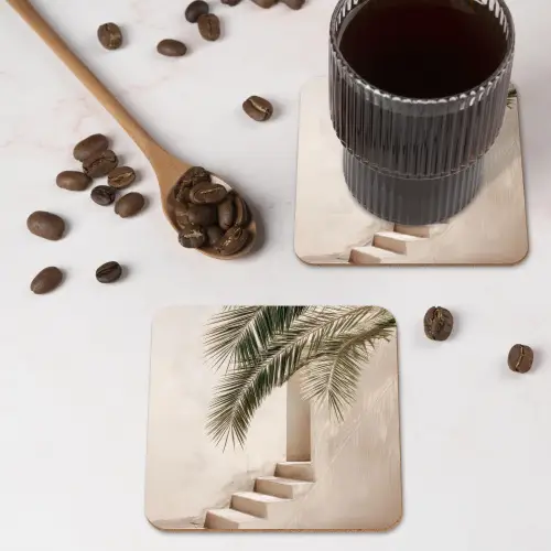 Palmboom - Schaduw - Trap - Beige onderzetter kurk middel -sfeer2