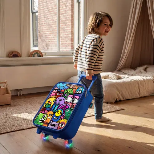 Grappige kleurrijke monsters Kinderkoffer - Blauw klein -sfeer1