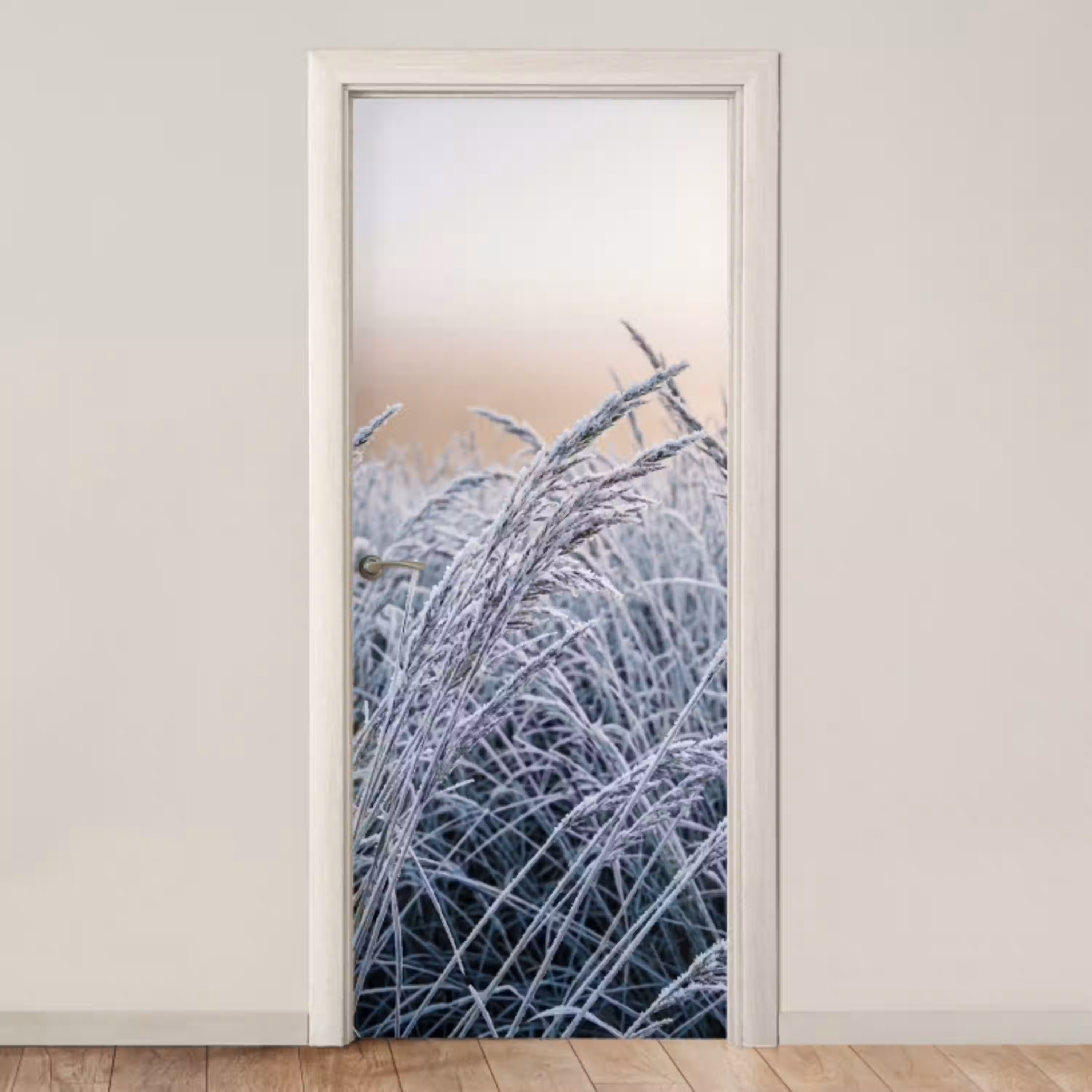 Rijp - Gras - Kristallen - Winter - Minimalistisch deurposter klein -3d_beige