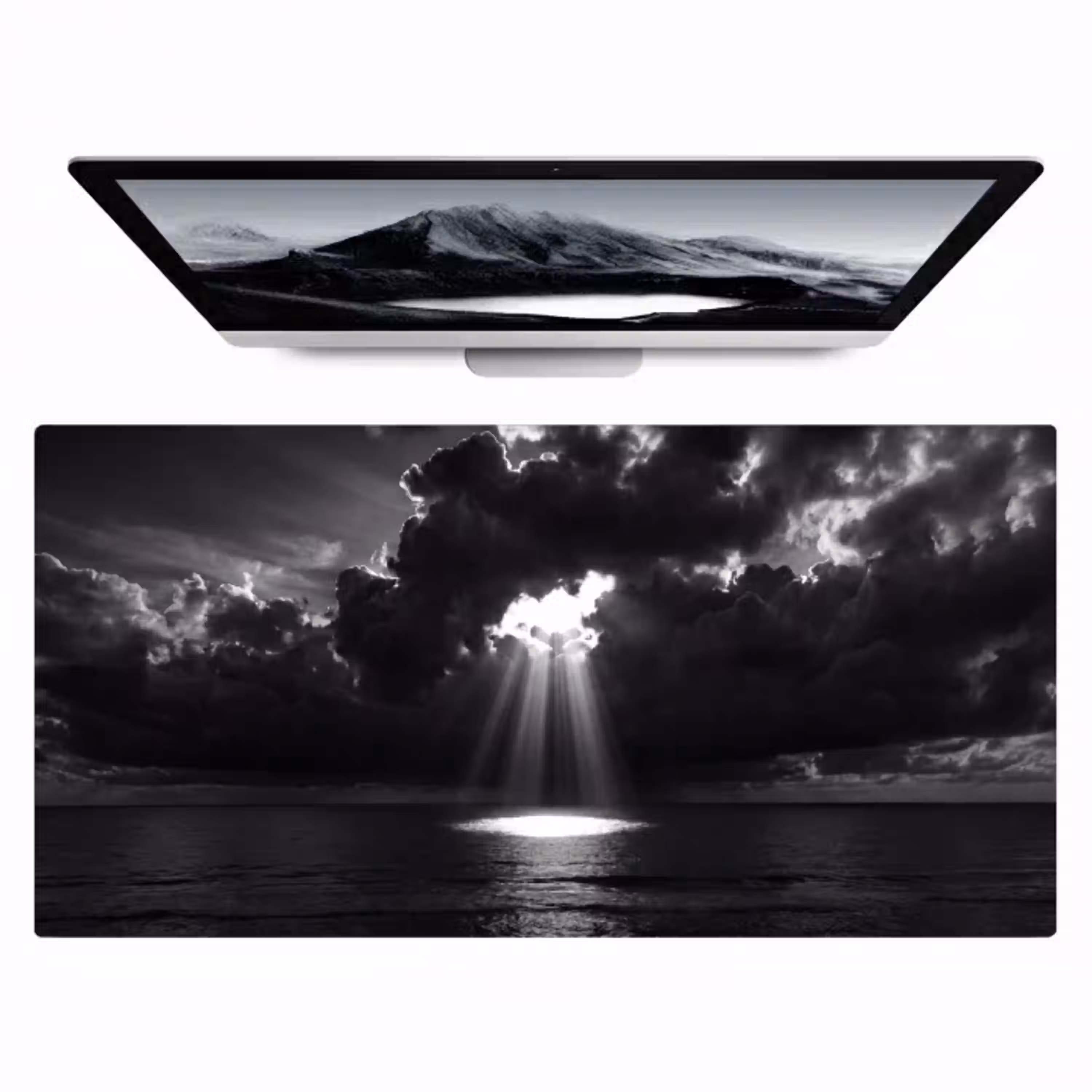 Licht - Wolken - Zee - Zwart-wit - Natuur Muismat XXL klein -zzz3d