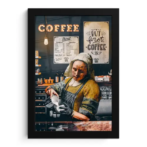 Melkmeisje - Barista - Koffie - Vintage - Kunst - Abstract - Schilderij - Oude meesters fotolijst zwart zonder passe partout klein -3d