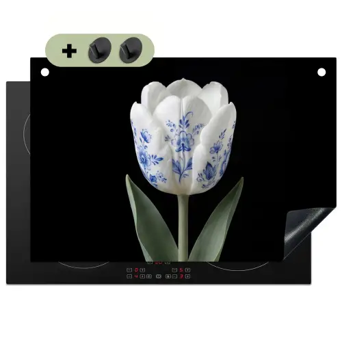 Tulp - Patroon - Blauw Inductie beschemer met haakjes klein -3d