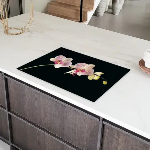 Orchidee - Bloemen - Zwart - Roze - Knoppen Inductie beschermer vinyl 3mm klein -sfeer8