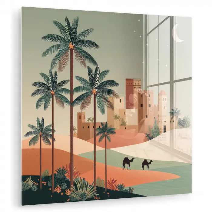 Nachtlandschap - Kamelen - Sterren - zandduinden plexiglas 5mm klein -zzzproduct_nieuw