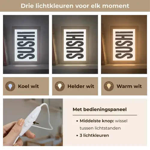 Japandi - Sushi - Zwart - Vintage Light Box met kabel (Wandlamp) klein -USP_lichtkleurNL