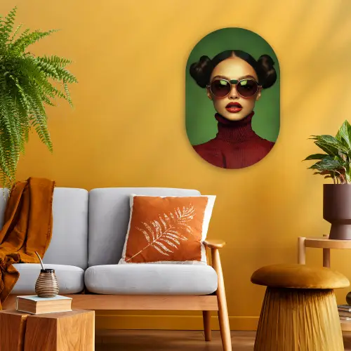 Vrouw - Groen - Bril - Aesthetic - Modern Wandcirkel Ovaal Forex klein -sfeer4
