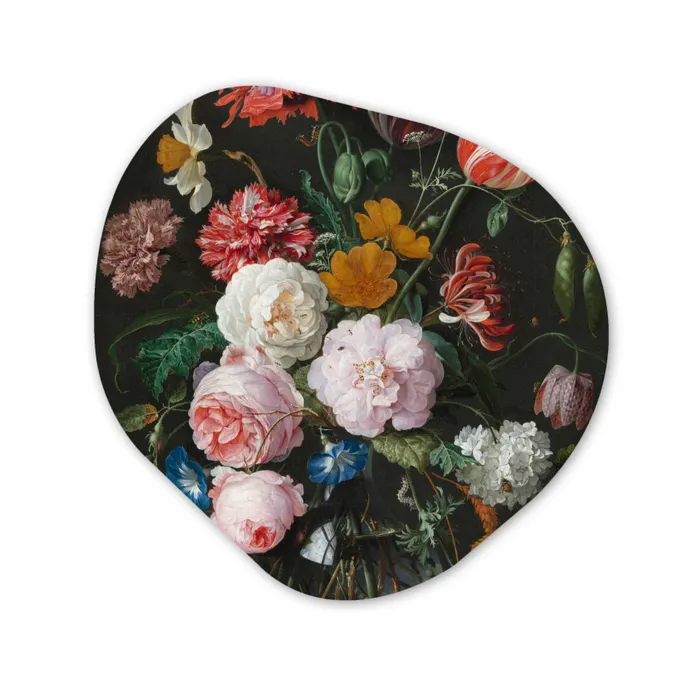 Stilleven met bloemen in een glazen vaas - Schilderij van Jan Davidsz. de Heem Wandcirkel Organisch Forex 3mm klein -3d
