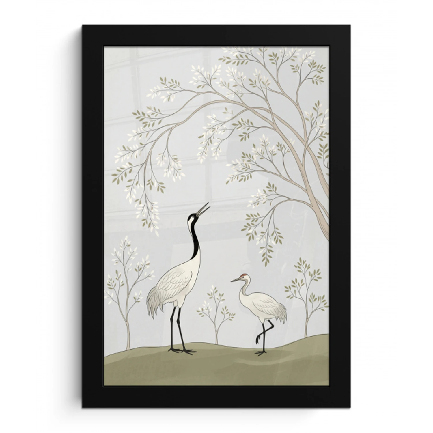 Minimalistisch - Kraanvogels - Blauw fotolijst zwart zonder passe partout klein -3d