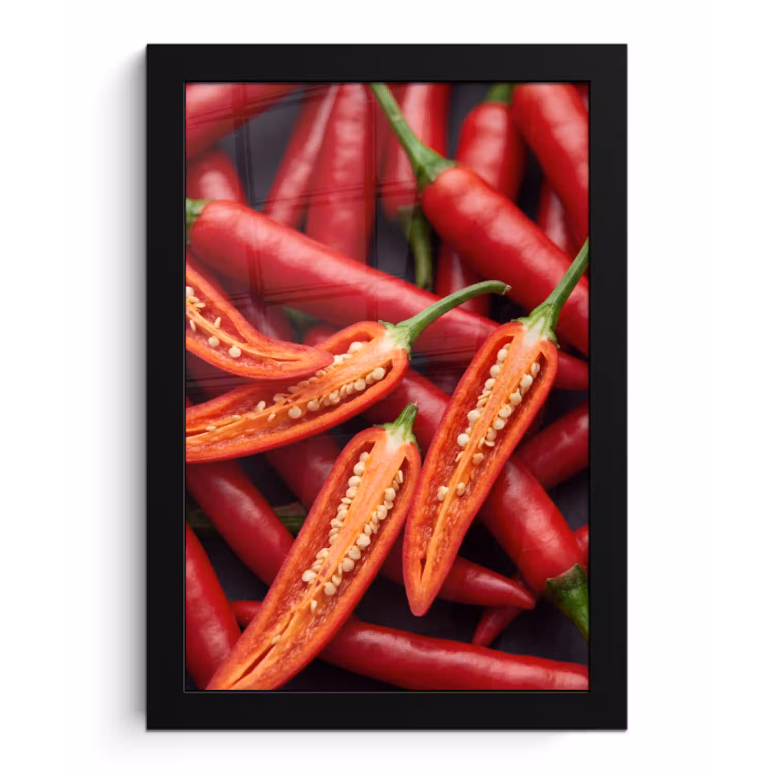 Chilipeper - Open - Rood fotolijst zwart zonder passe partout klein -3d