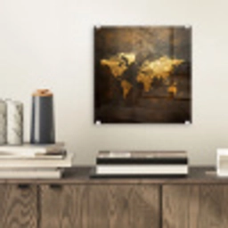 Wereldkaart - Goud - Roest plexiglas 5mm klein -sfeer1