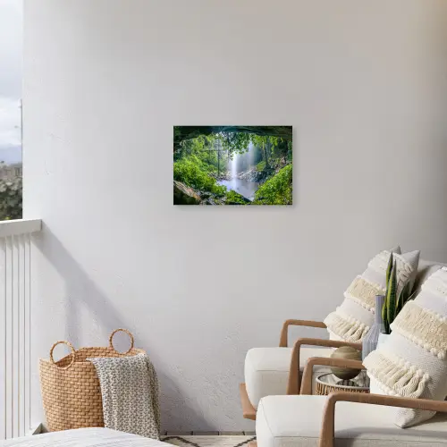 Verborgen Waterval Tuinposter op houten frame 2 cm dik klein -sfeer1